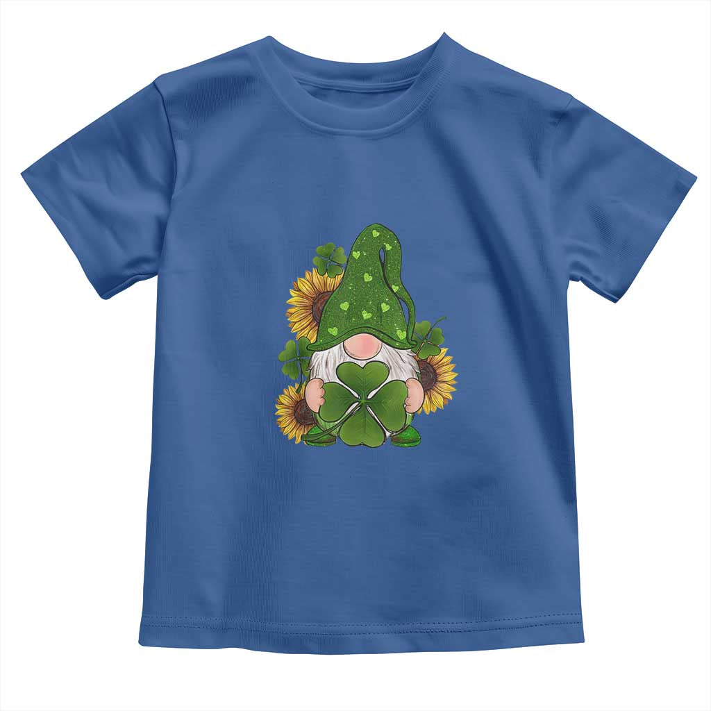 St Patrick's Day Cute Gnomes Toddler T Shirt Holding Shamrock Sunflower