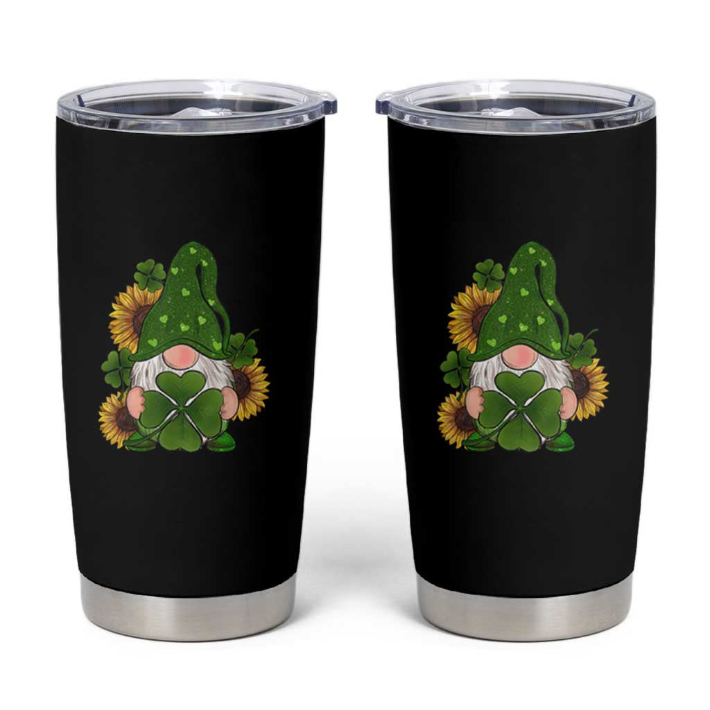 St Patrick's Day Cute Gnomes Tumbler Cup Holding Shamrock Sunflower