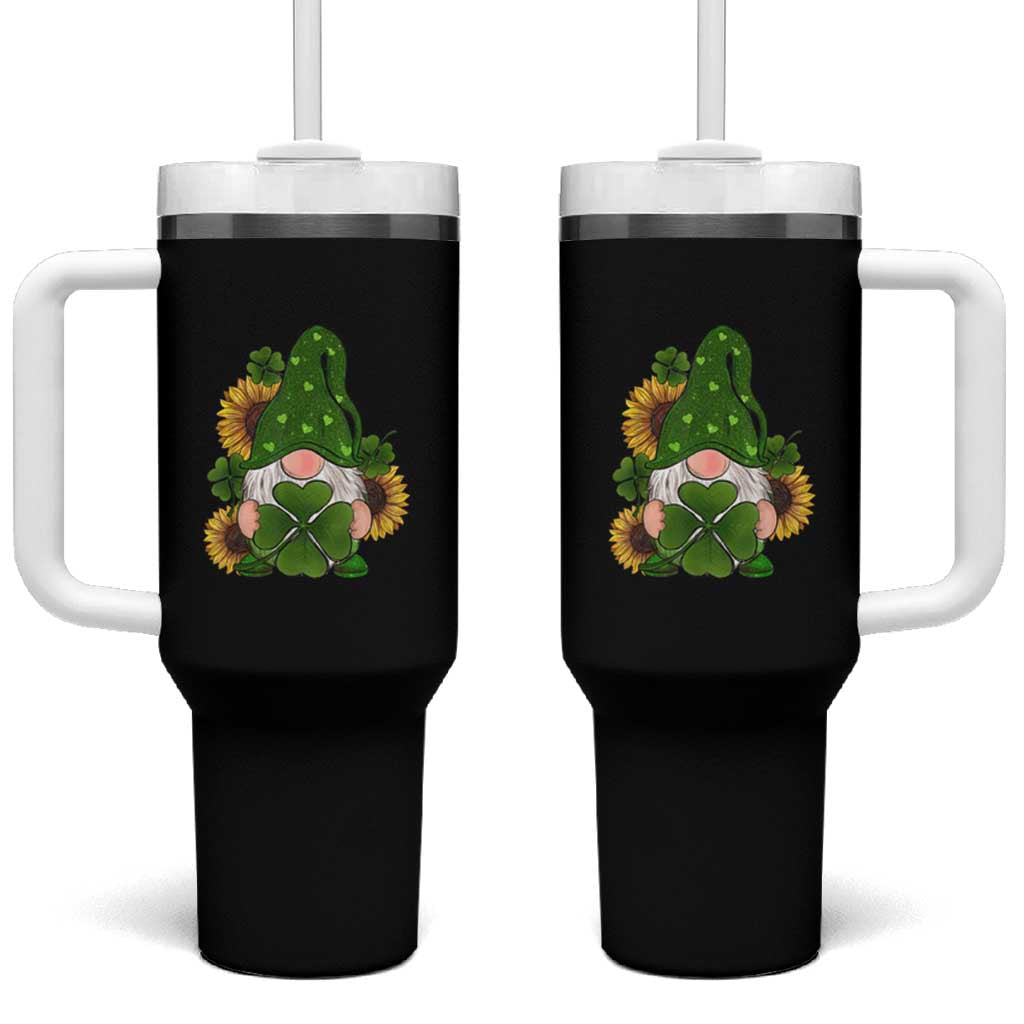 St Patrick's Day Cute Gnomes Tumbler With Handle Holding Shamrock Sunflower