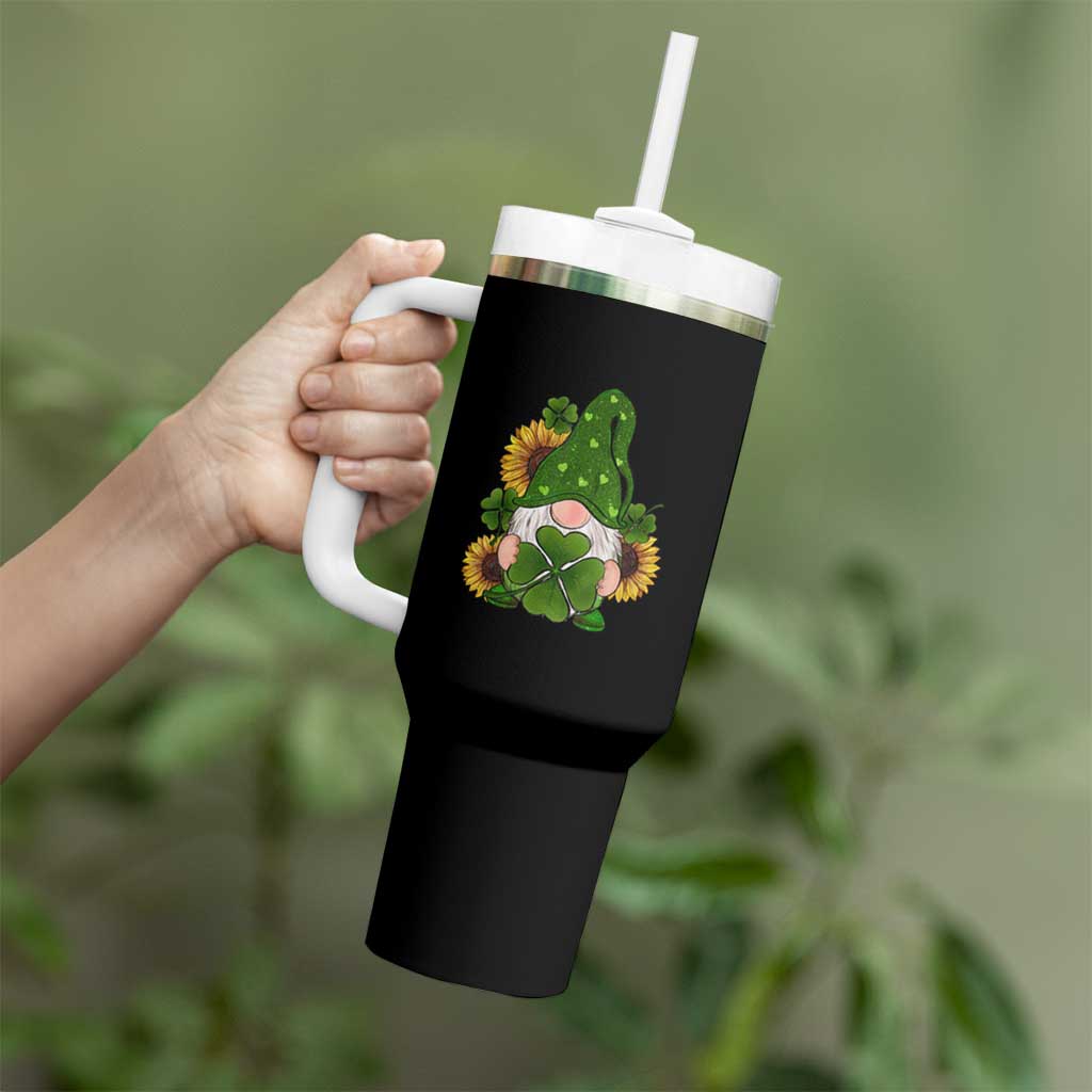 St Patrick's Day Cute Gnomes Tumbler With Handle Holding Shamrock Sunflower
