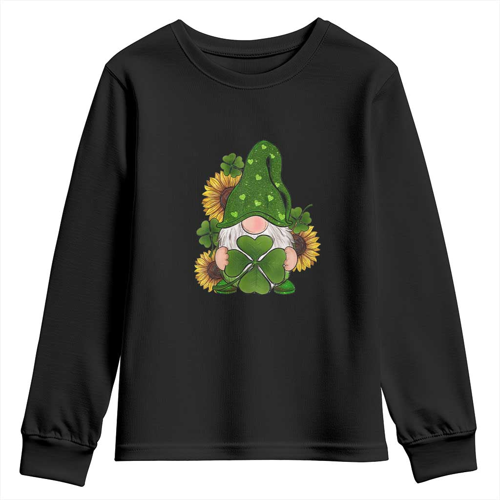 St Patrick's Day Cute Gnomes Youth Sweatshirt Holding Shamrock Sunflower