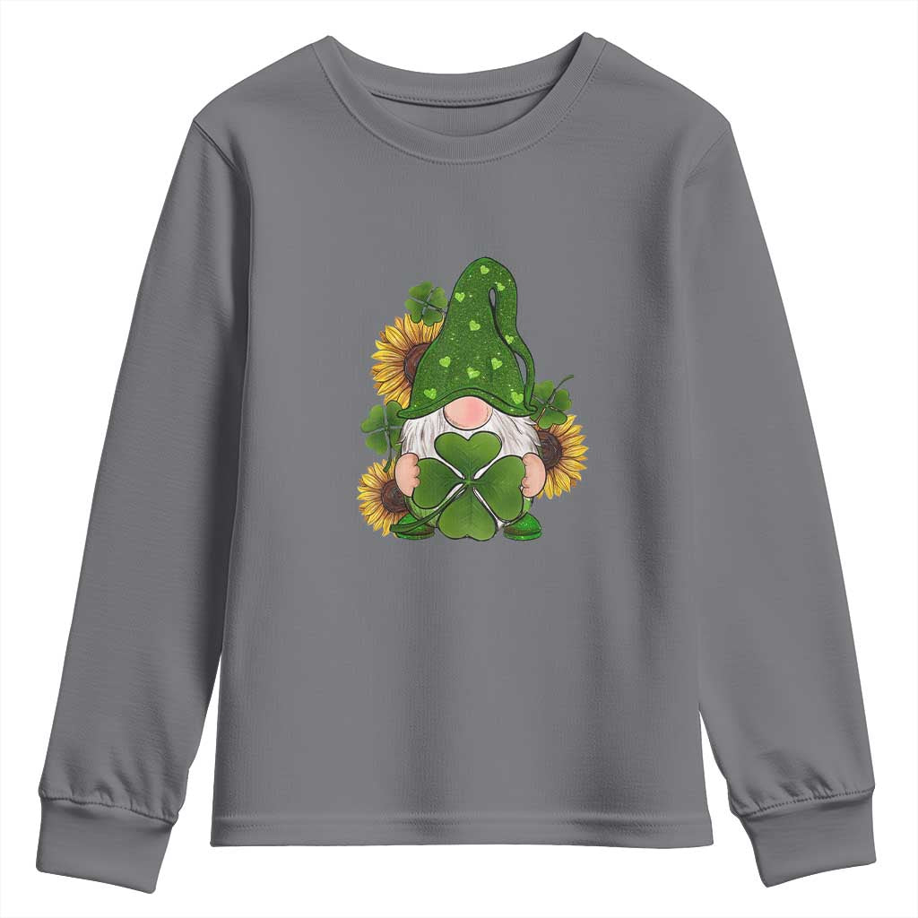 St Patrick's Day Cute Gnomes Youth Sweatshirt Holding Shamrock Sunflower