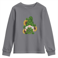 St Patrick's Day Cute Gnomes Youth Sweatshirt Holding Shamrock Sunflower