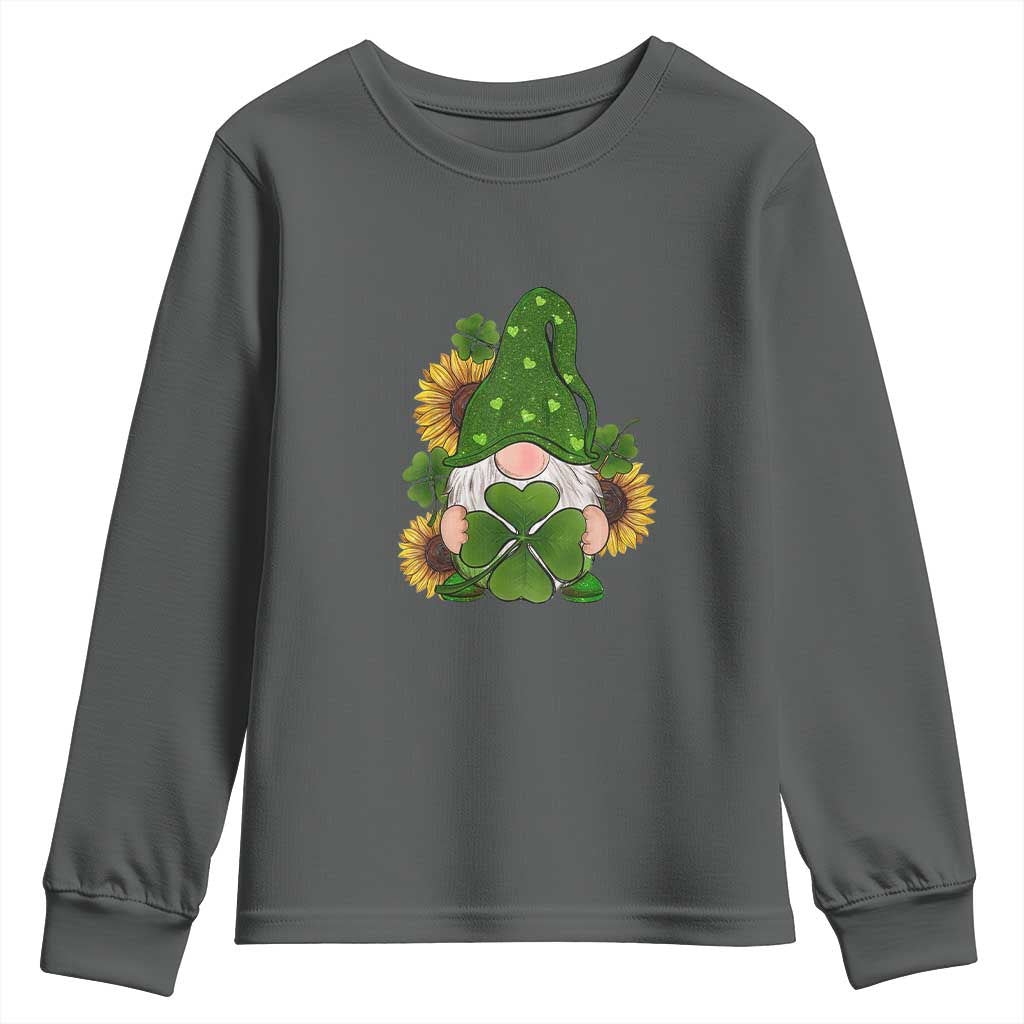 St Patrick's Day Cute Gnomes Youth Sweatshirt Holding Shamrock Sunflower