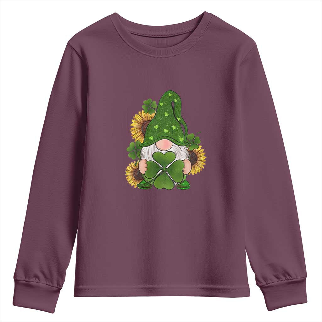 St Patrick's Day Cute Gnomes Youth Sweatshirt Holding Shamrock Sunflower