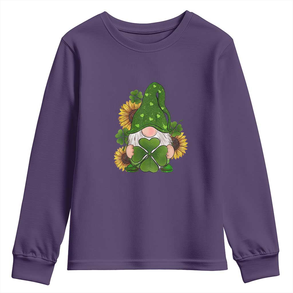 St Patrick's Day Cute Gnomes Youth Sweatshirt Holding Shamrock Sunflower