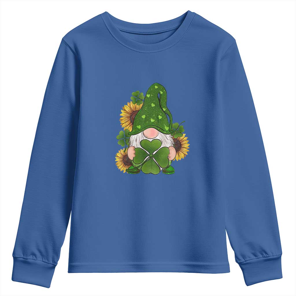 St Patrick's Day Cute Gnomes Youth Sweatshirt Holding Shamrock Sunflower