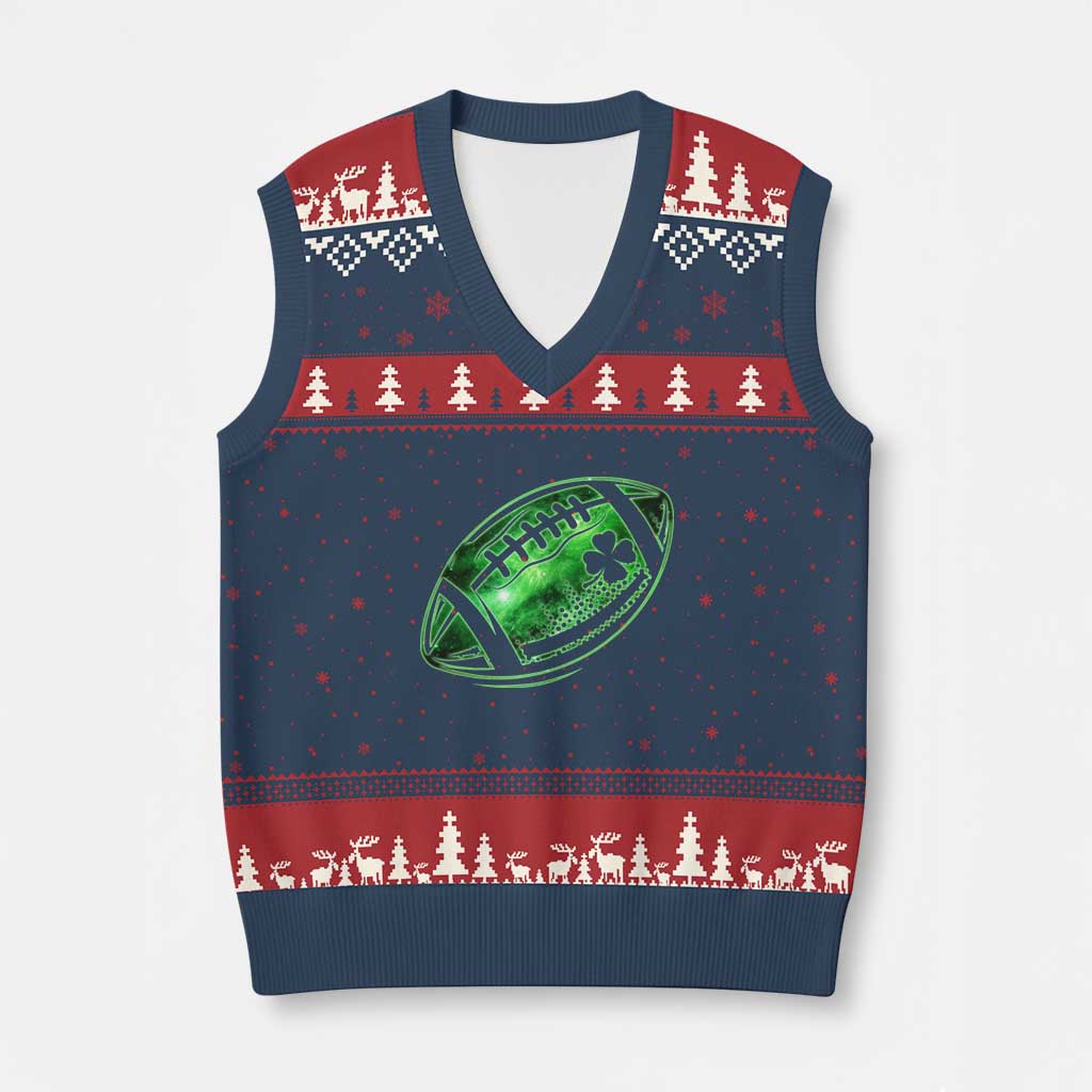 Lucky Shamrock Football V-Neck Knit Sweater Vest Irish Clover St Patricks Day Sport Lover - Wonder Print Shop