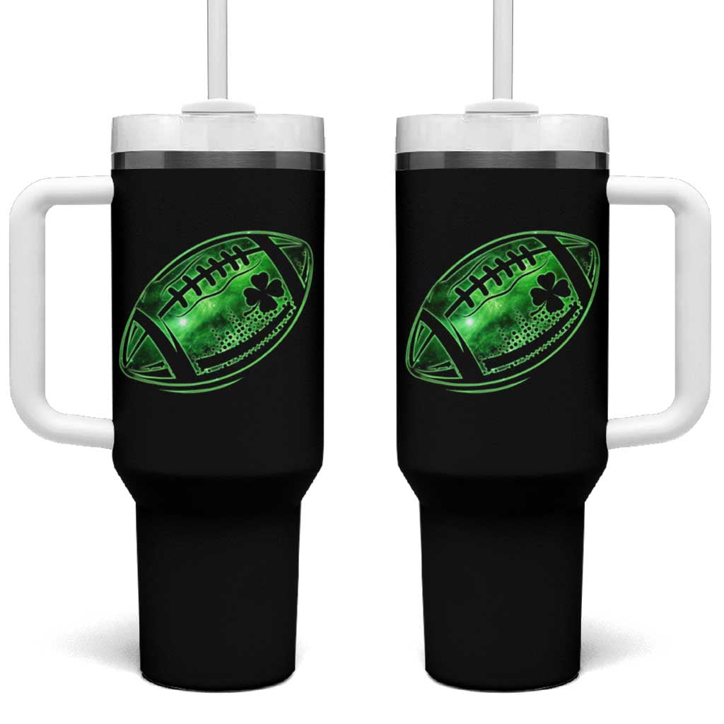 Lucky Shamrock Football Tumbler With Handle Irish Clover St Patricks Day Sport Lover