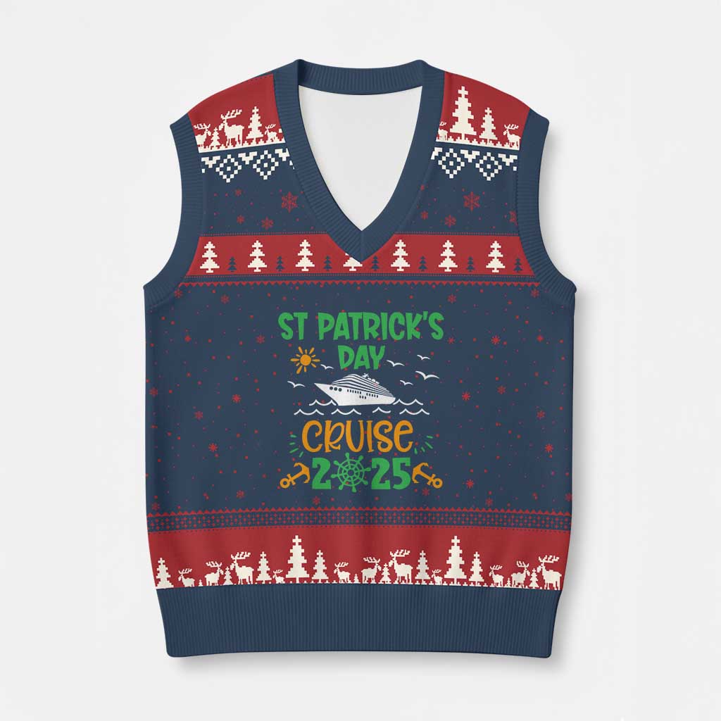 St Patricks Day Cruise Squad 2025 Matching Family V-Neck Knit Sweater Vest - Wonder Print Shop