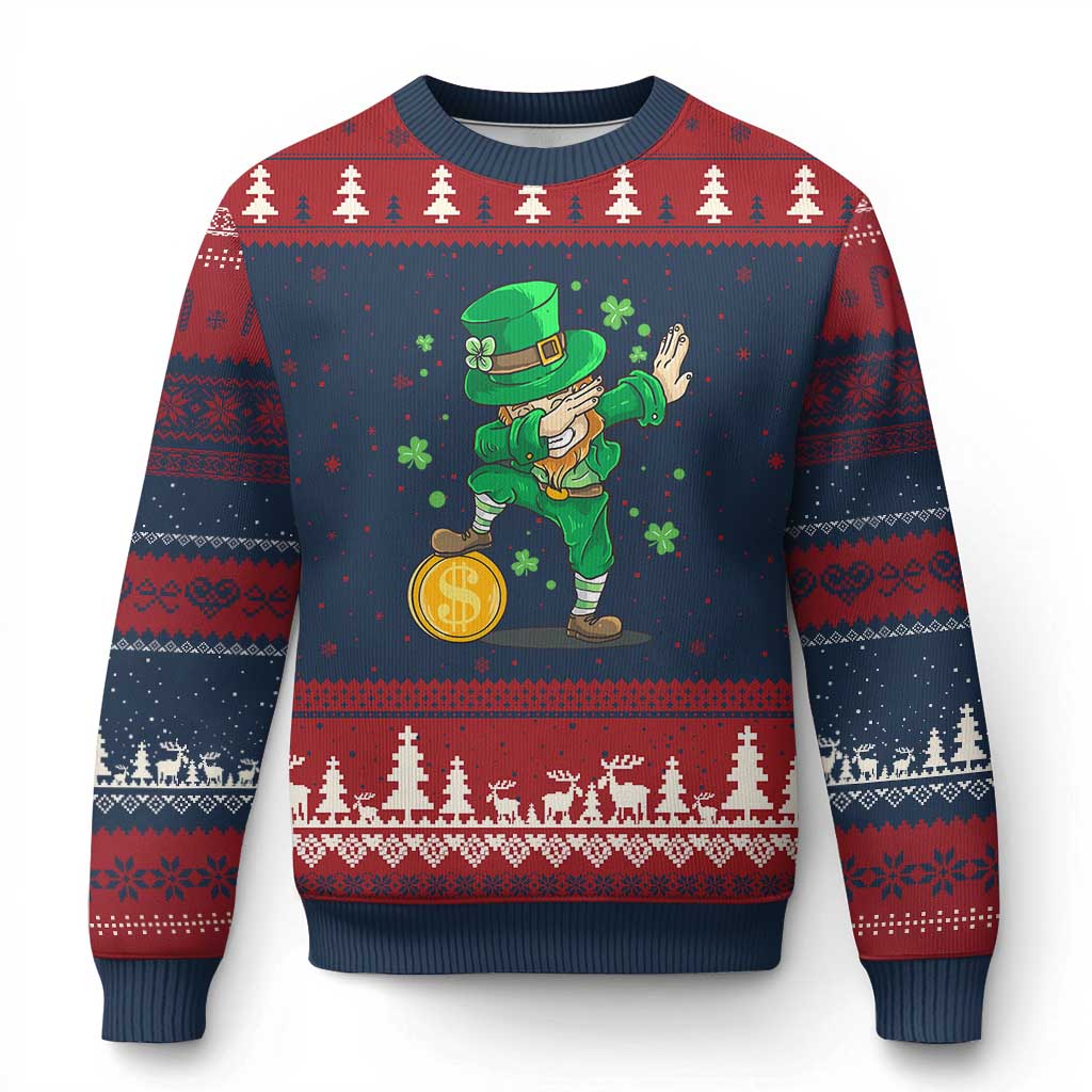 Cute Dabbing Leprechaun Ugly Christmas Sweater Funny St Patricks Day - Wonder Print Shop