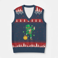 Cute Dabbing Leprechaun V-Neck Knit Sweater Vest Funny St Patricks Day - Wonder Print Shop