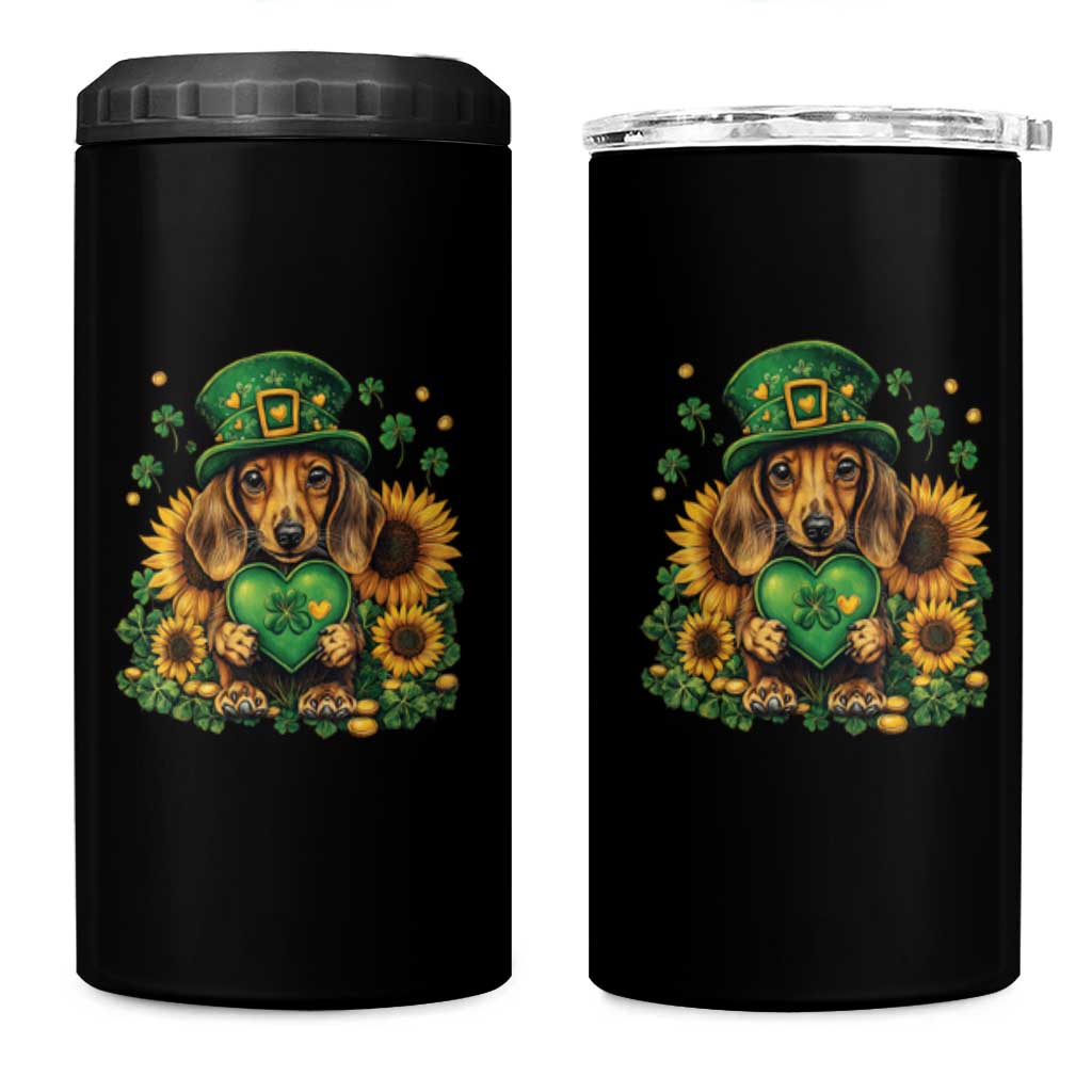 Cute Dachshund Leprechaun 4 in 1 Can Cooler Tumbler Shamrock St. Patrick's Day Dog Lover