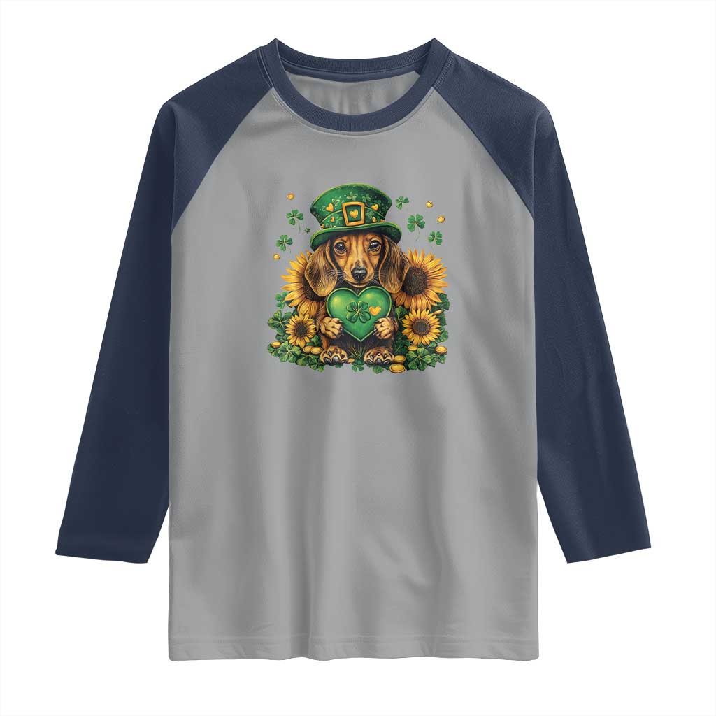 Cute Dachshund Leprechaun Raglan Shirt Shamrock St. Patrick's Day Dog Lover