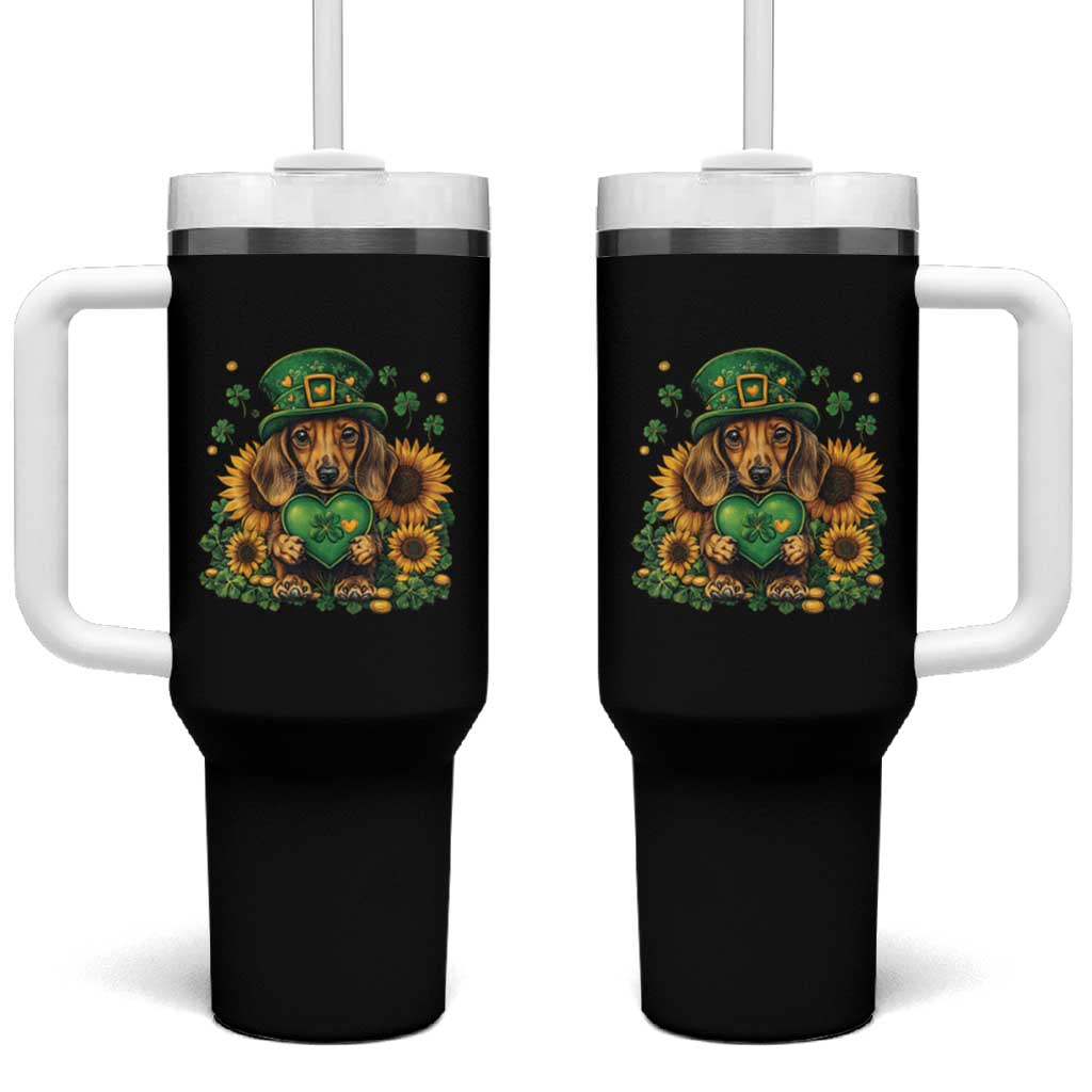 Cute Dachshund Leprechaun Tumbler With Handle Shamrock St. Patrick's Day Dog Lover