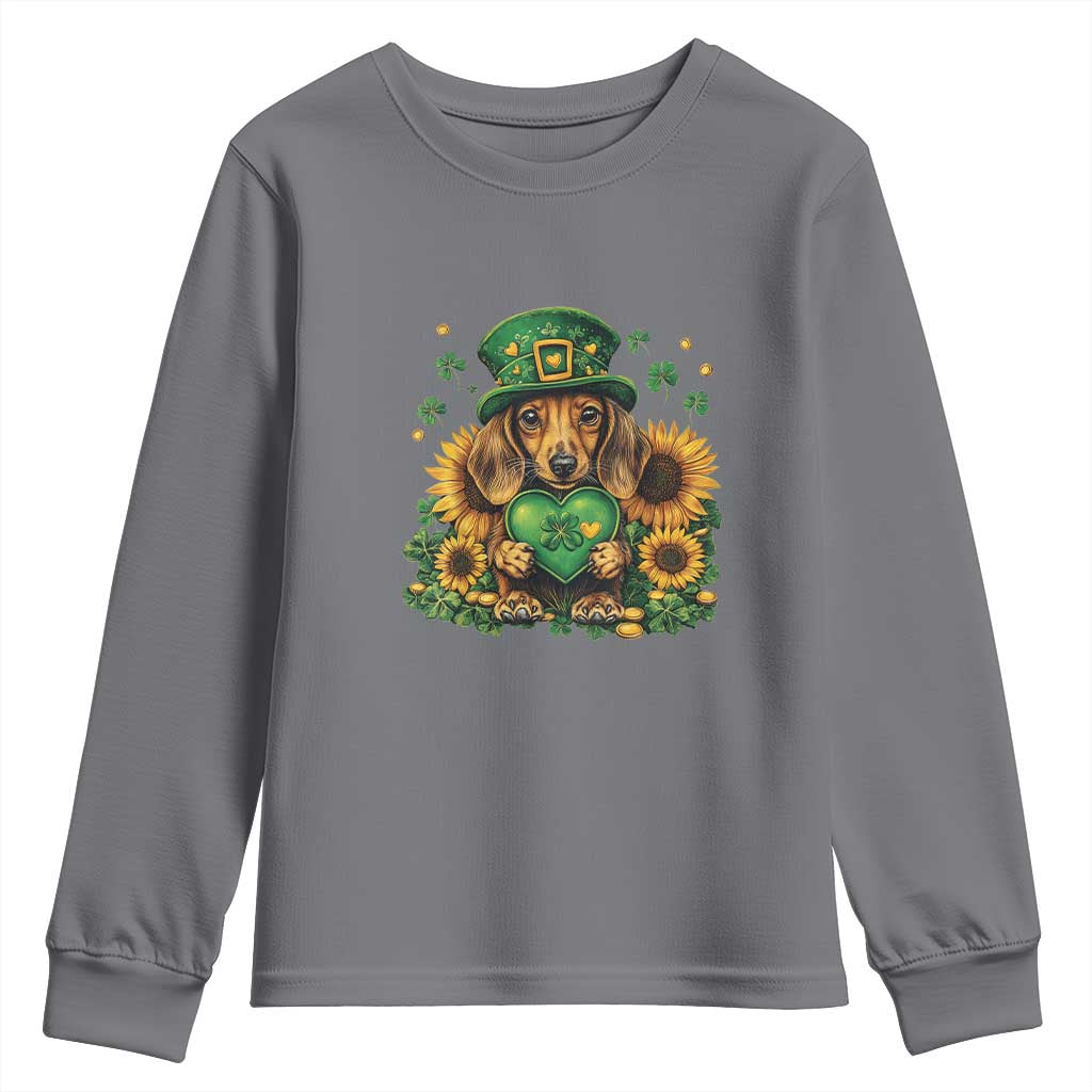 Cute Dachshund Leprechaun Youth Sweatshirt Shamrock St. Patrick's Day Dog Lover