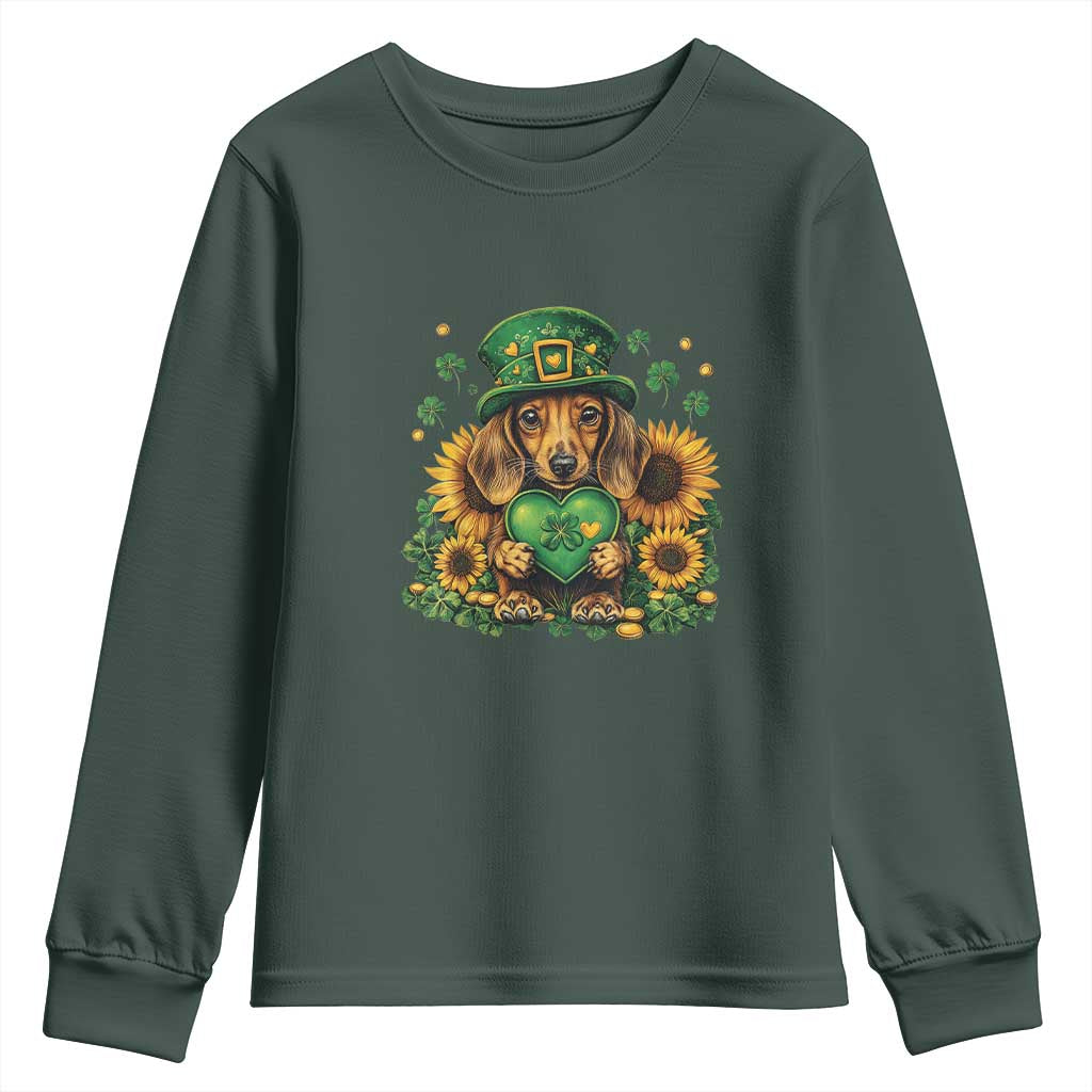 Cute Dachshund Leprechaun Youth Sweatshirt Shamrock St. Patrick's Day Dog Lover