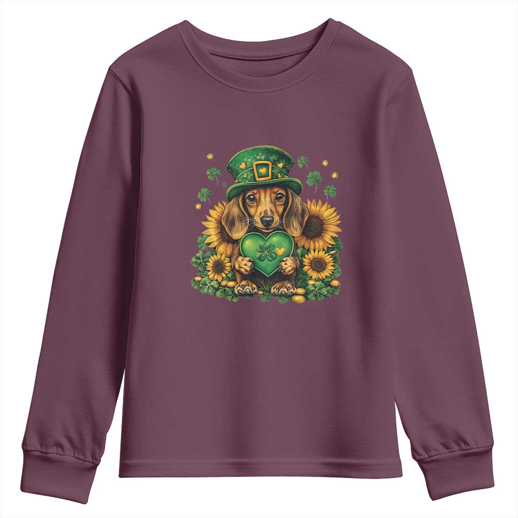 Cute Dachshund Leprechaun Youth Sweatshirt Shamrock St. Patrick's Day Dog Lover