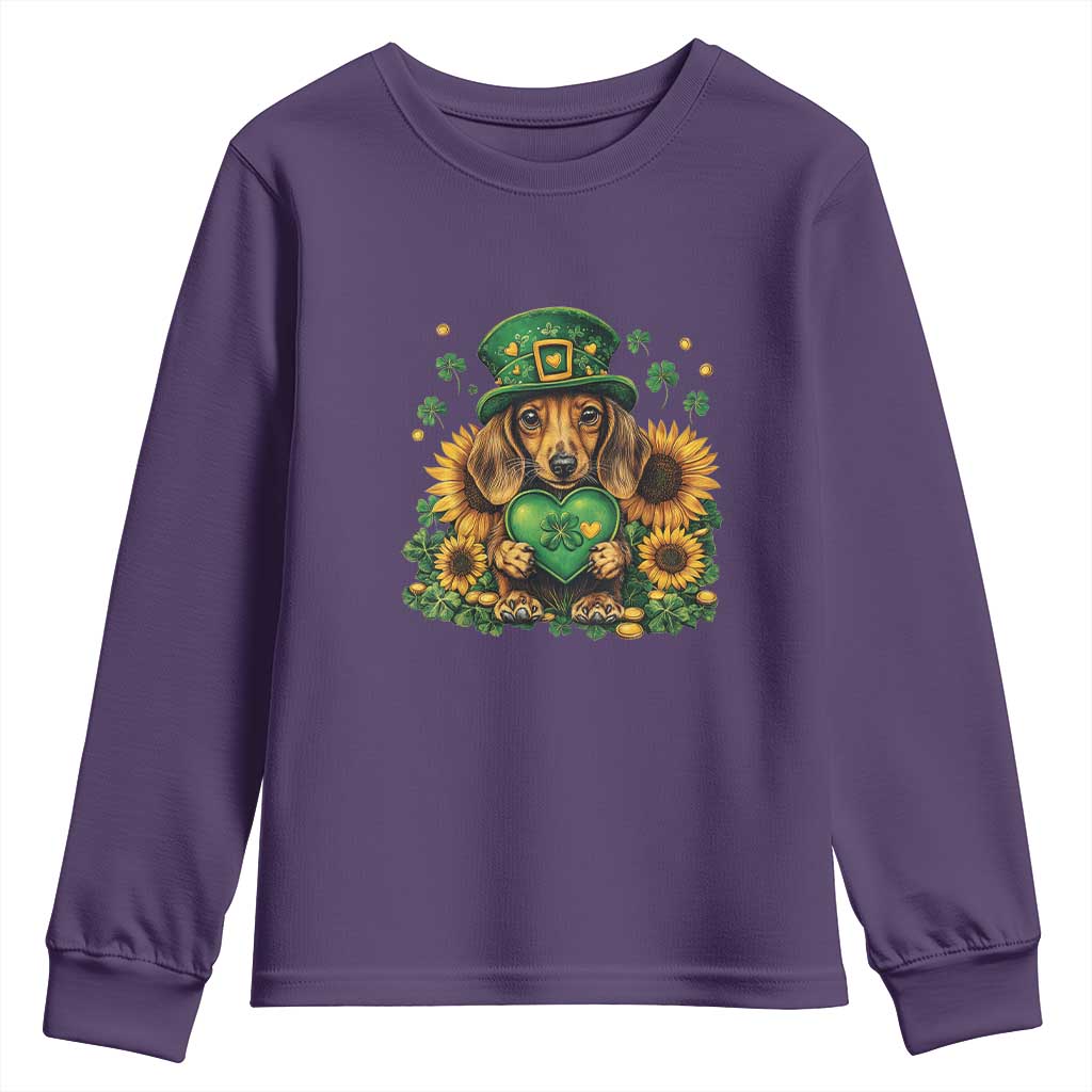Cute Dachshund Leprechaun Youth Sweatshirt Shamrock St. Patrick's Day Dog Lover