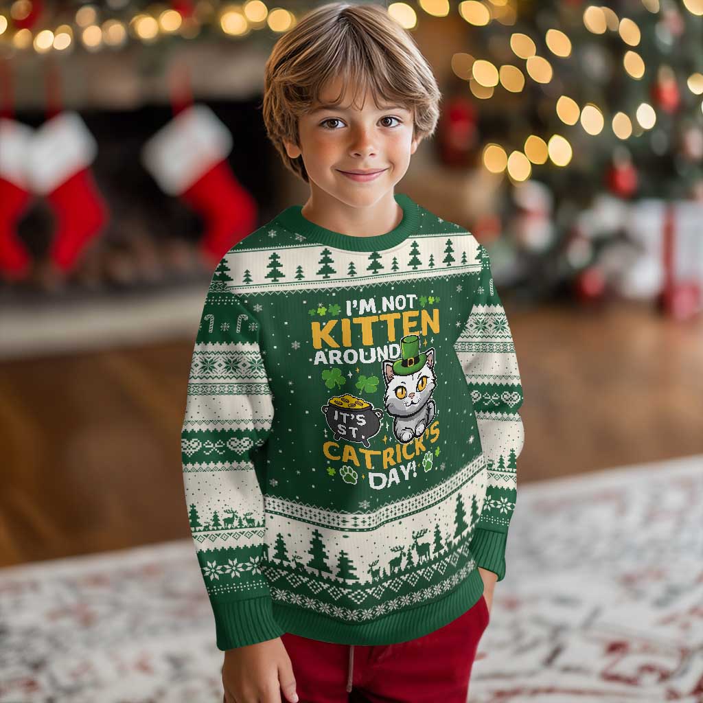 Cute Cat Leperchaun Ugly Christmas Sweater I’m Not Kitten Around Catrick's Day St Patricks - Wonder Print Shop