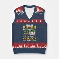 Cute Cat Leperchaun V-Neck Knit Sweater Vest I’m Not Kitten Around Catrick's Day St Patricks - Wonder Print Shop