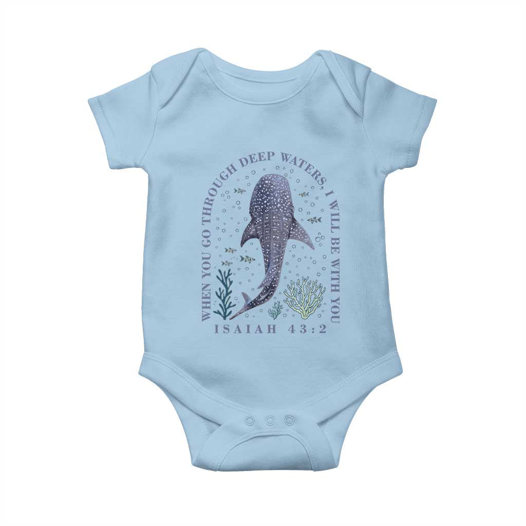 Inspirational Christian Bible Verse Isaiah 43:2 Whale Shark Baby Onesie When You Go Through Deep Waters I Will Be With You