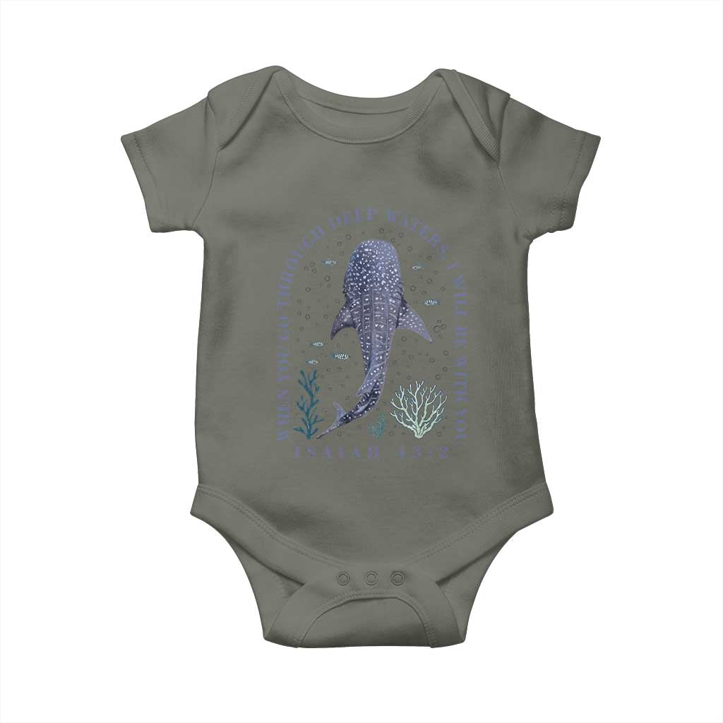 Inspirational Christian Bible Verse Isaiah 43:2 Whale Shark Baby Onesie When You Go Through Deep Waters I Will Be With You