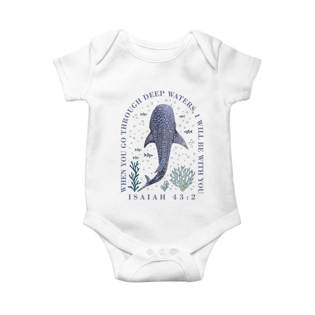 Inspirational Christian Bible Verse Isaiah 43:2 Whale Shark Baby Onesie When You Go Through Deep Waters I Will Be With You
