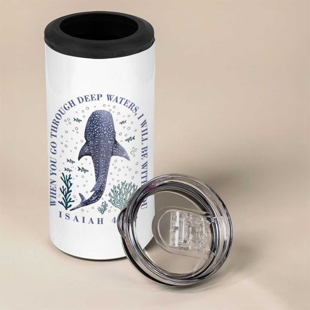 Inspirational Christian Bible Verse Isaiah 43:2 Whale Shark 4 in 1 Can Cooler Tumbler When You Go Through Deep Waters I Will Be With You