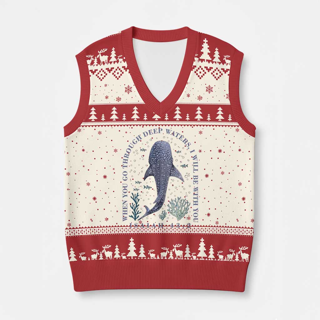 Inspirational Christian Bible Verse Isaiah 43:2 Whale Shark V-Neck Knit Sweater Vest When You Go Through Deep Waters I Will Be With You
