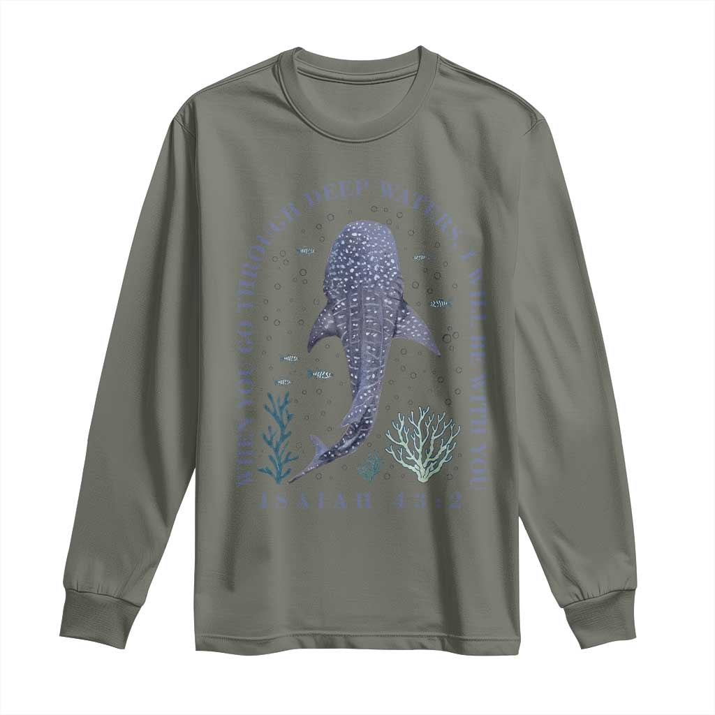 Inspirational Christian Bible Verse Isaiah 43:2 Whale Shark Long Sleeve Shirt When You Go Through Deep Waters I Will Be With You