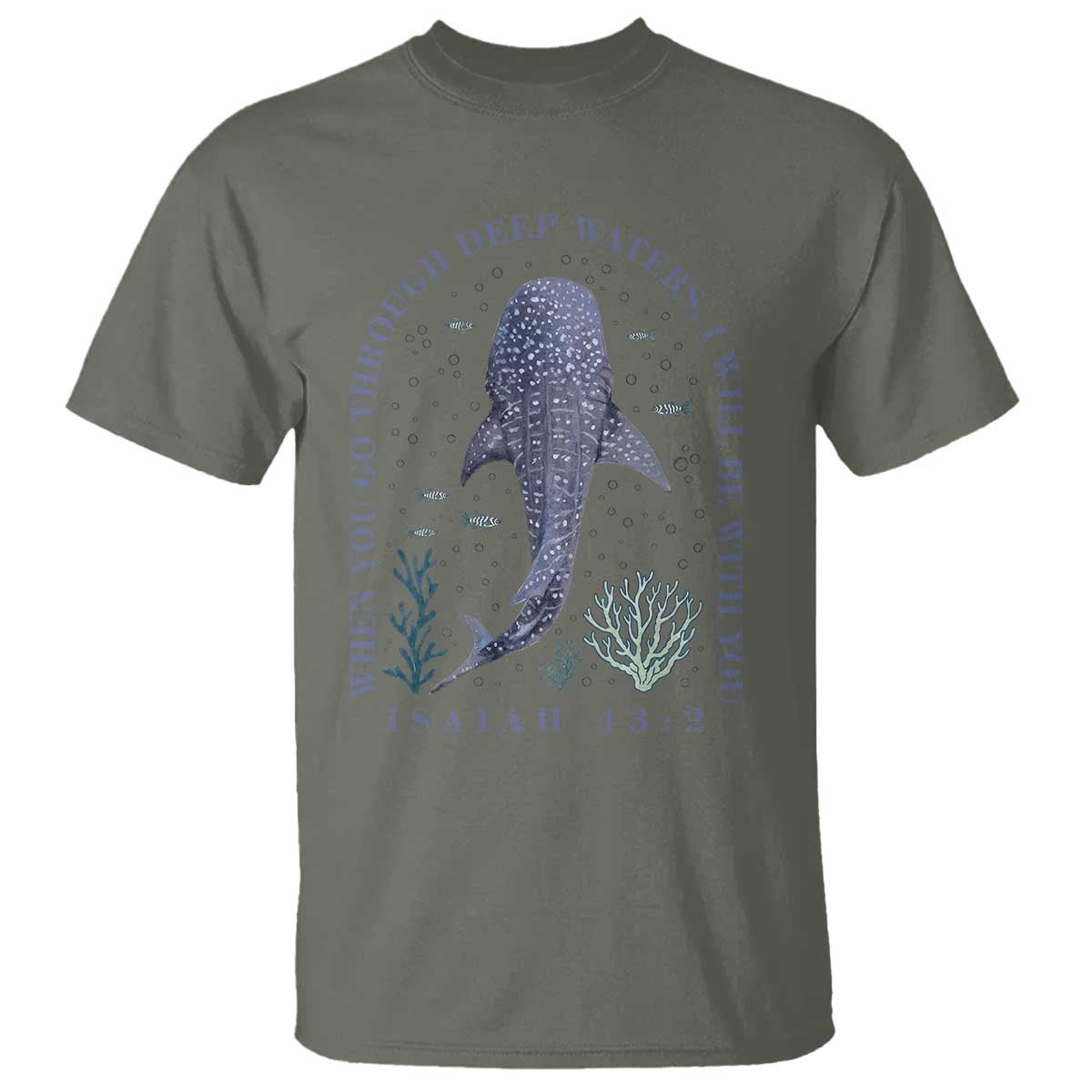 Inspirational Christian Bible Verse Isaiah 43:2 Whale Shark T Shirt When You Go Through Deep Waters I Will Be With You