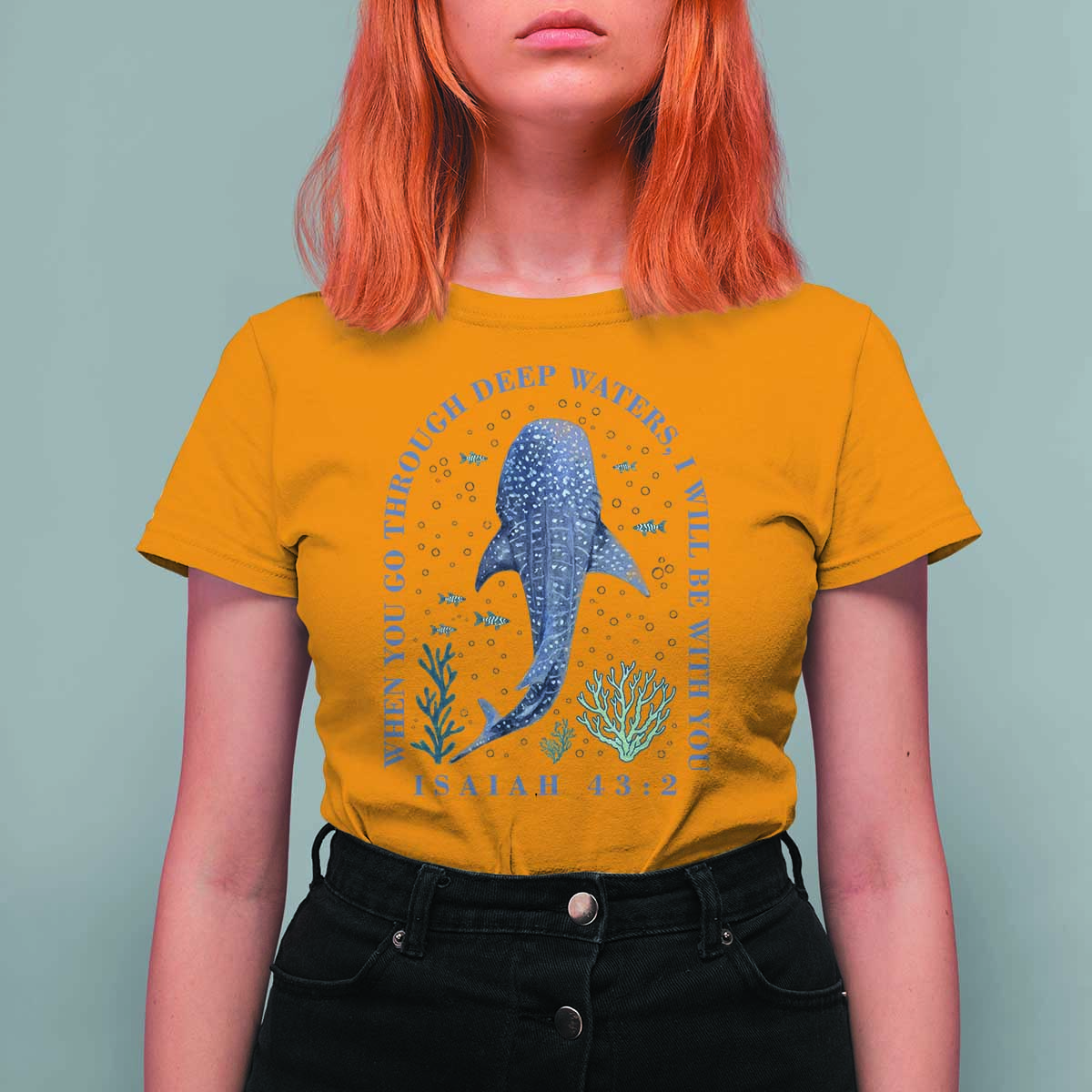 Inspirational Christian Bible Verse Isaiah 43:2 Whale Shark T Shirt For Women When You Go Through Deep Waters I Will Be With You