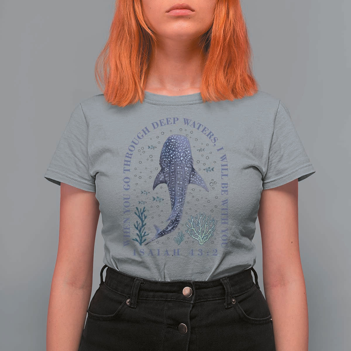 Inspirational Christian Bible Verse Isaiah 43:2 Whale Shark T Shirt For Women When You Go Through Deep Waters I Will Be With You