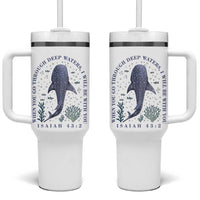 Inspirational Christian Bible Verse Isaiah 43:2 Whale Shark Tumbler With Handle When You Go Through Deep Waters I Will Be With You