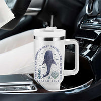 Inspirational Christian Bible Verse Isaiah 43:2 Whale Shark Tumbler With Handle When You Go Through Deep Waters I Will Be With You