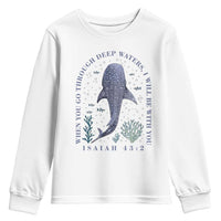 Inspirational Christian Bible Verse Isaiah 43:2 Whale Shark Youth Sweatshirt When You Go Through Deep Waters I Will Be With You