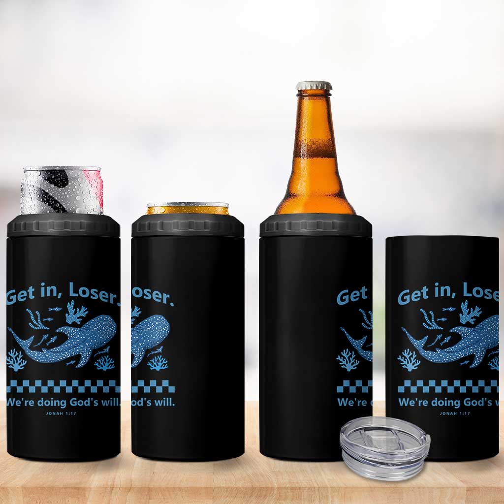 Funny Whale Shark Christian Bible Jonah 1:17 4 in 1 Can Cooler Tumbler Get In Loser We're Doing God's Will