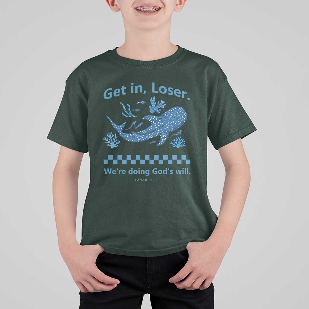 Funny Whale Shark Christian Bible Jonah 1:17 T Shirt For Kid Get In Loser We're Doing God's Will