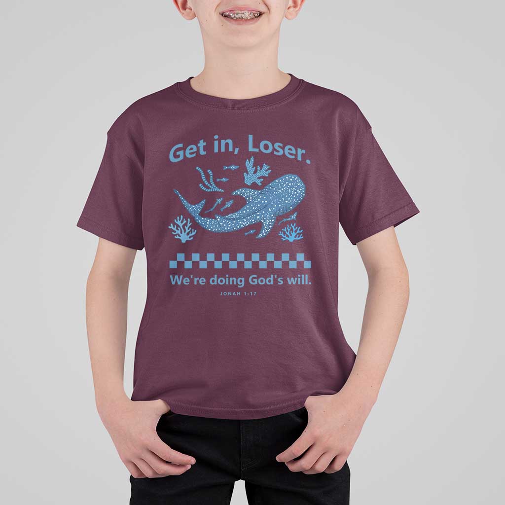 Funny Whale Shark Christian Bible Jonah 1:17 T Shirt For Kid Get In Loser We're Doing God's Will