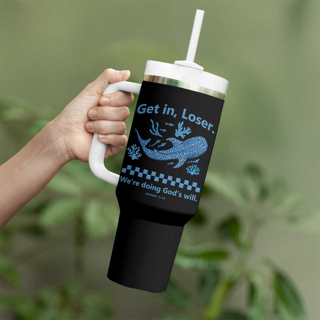 Funny Whale Shark Christian Bible Jonah 1:17 Tumbler With Handle Get In Loser We're Doing God's Will