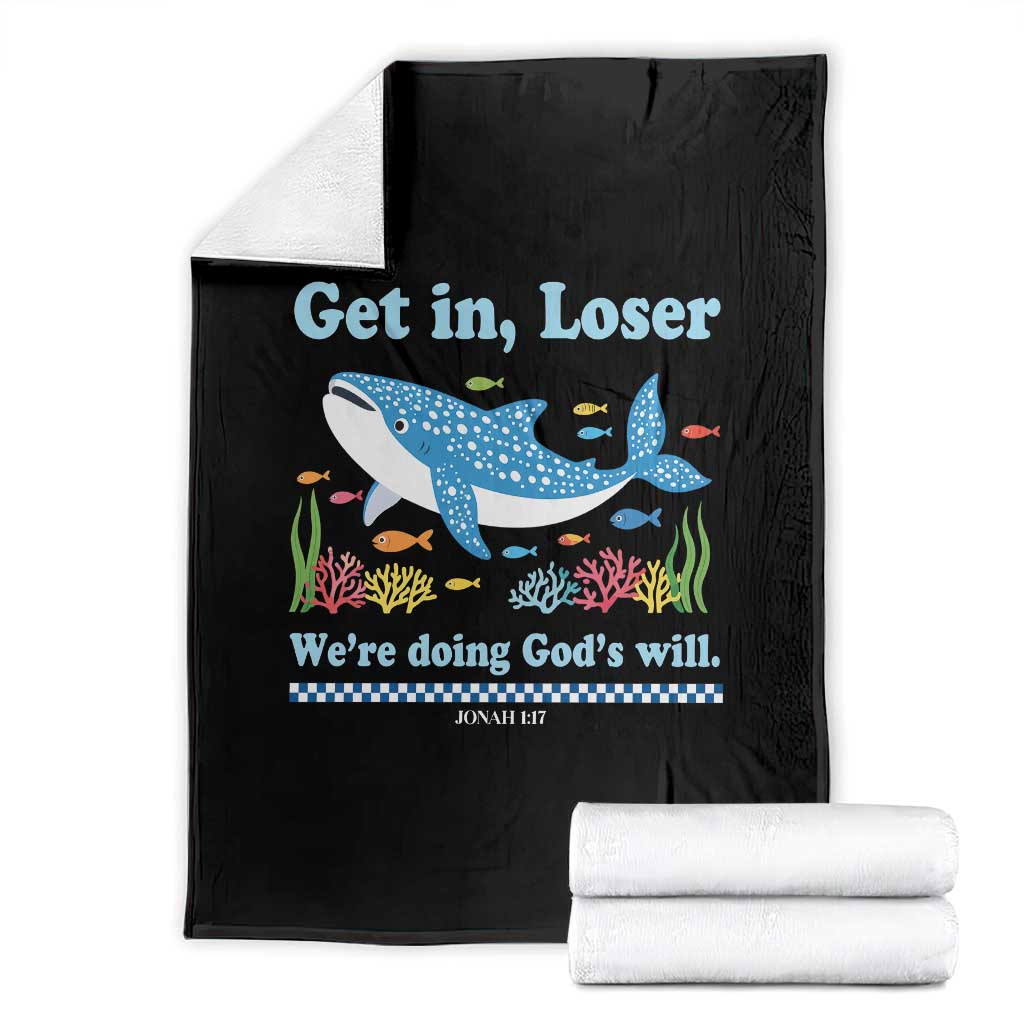 Colorful Whale Shark Christian Bible Jonah 1:17 Throw Blanket Funny Get In Loser We're Doing God's Will