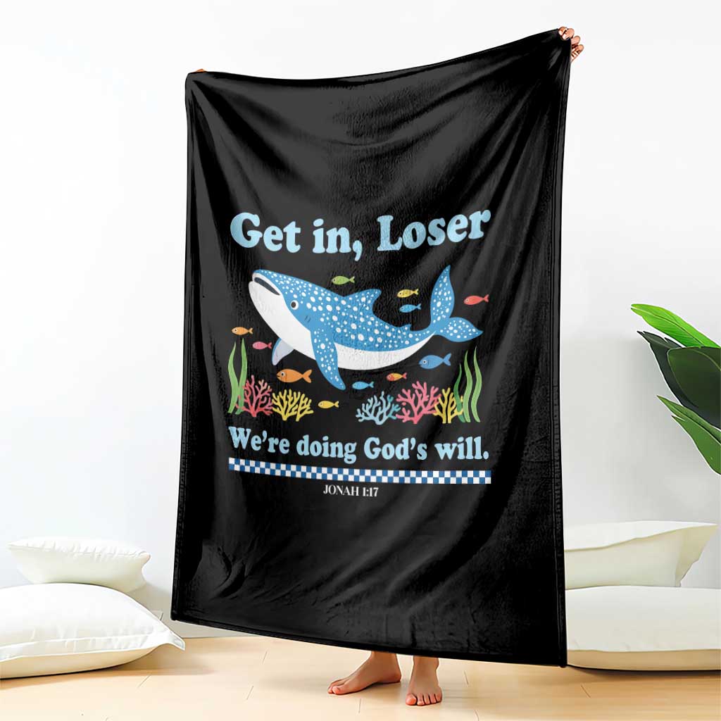 Colorful Whale Shark Christian Bible Jonah 1:17 Throw Blanket Funny Get In Loser We're Doing God's Will