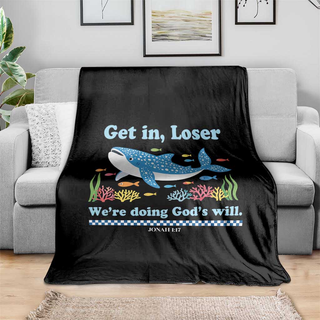Colorful Whale Shark Christian Bible Jonah 1:17 Throw Blanket Funny Get In Loser We're Doing God's Will