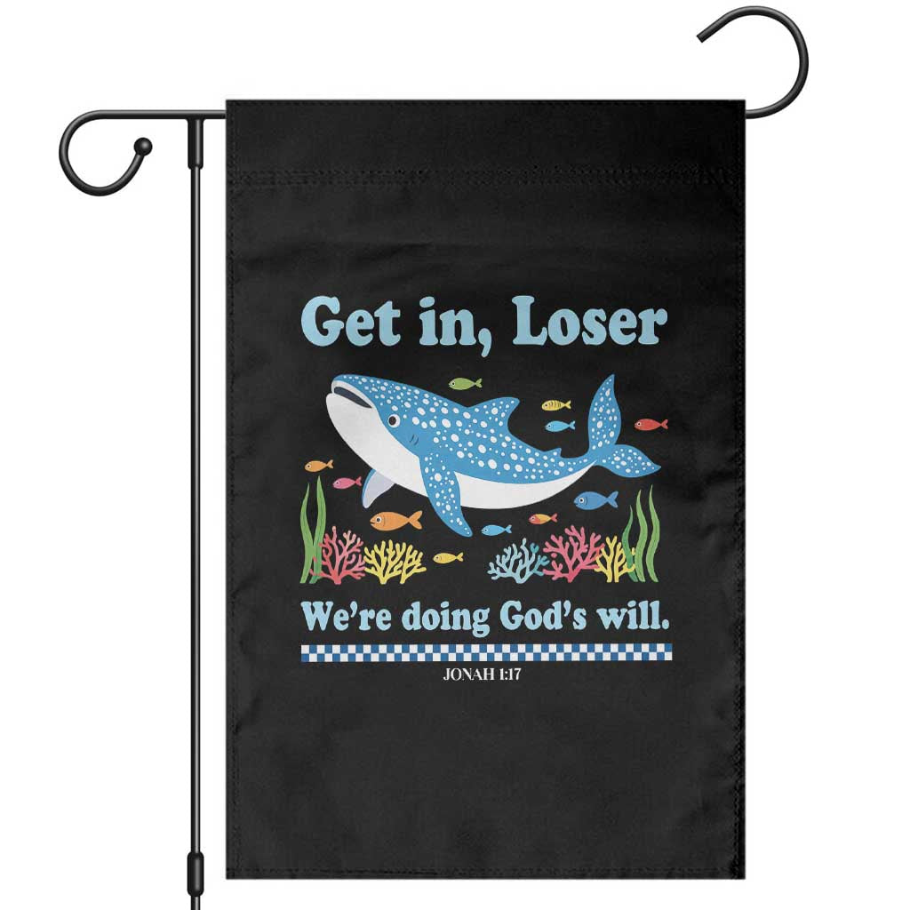 Colorful Whale Shark Christian Bible Jonah 1:17 Garden Flag Funny Get In Loser We're Doing God's Will