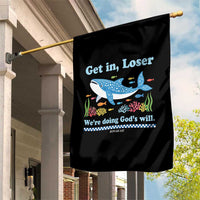 Colorful Whale Shark Christian Bible Jonah 1:17 Garden Flag Funny Get In Loser We're Doing God's Will