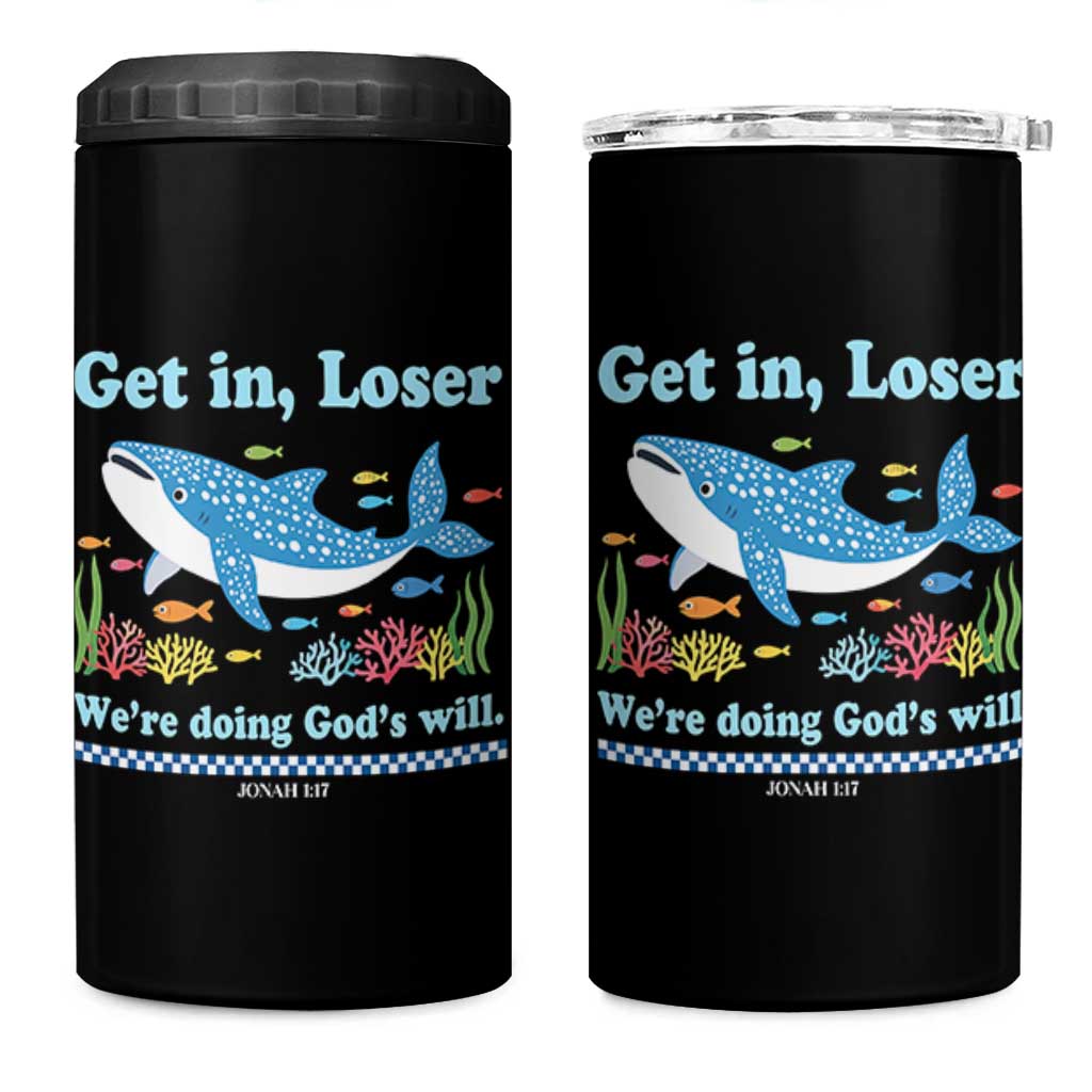 Colorful Whale Shark Christian Bible Jonah 1:17 4 in 1 Can Cooler Tumbler Funny Get In Loser We're Doing God's Will