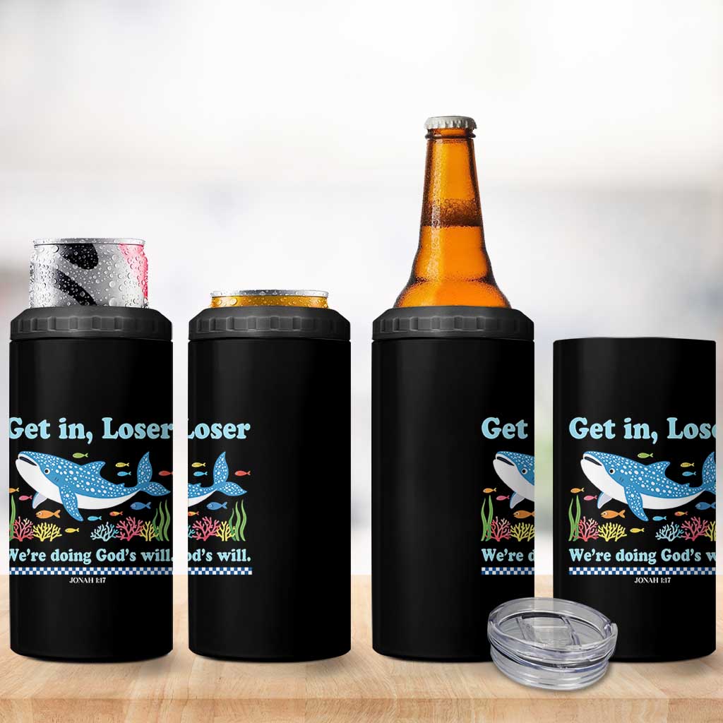 Colorful Whale Shark Christian Bible Jonah 1:17 4 in 1 Can Cooler Tumbler Funny Get In Loser We're Doing God's Will