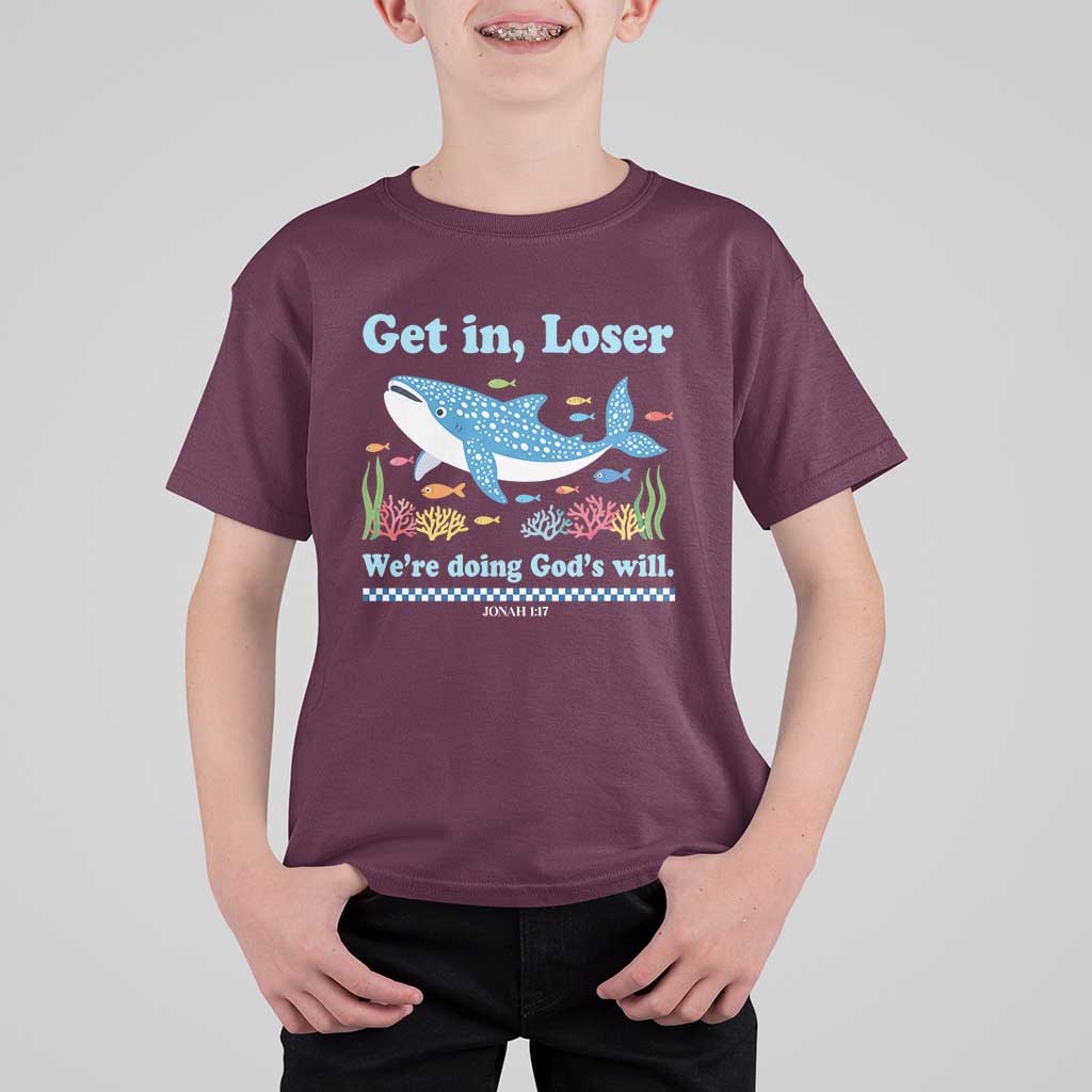 Colorful Whale Shark Christian Bible Jonah 1:17 T Shirt For Kid Funny Get In Loser We're Doing God's Will
