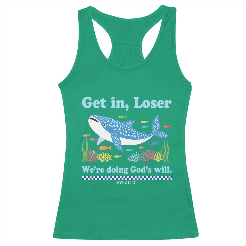 Colorful Whale Shark Christian Bible Jonah 1:17 Racerback Tank Top Funny Get In Loser We're Doing God's Will